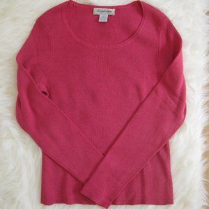 Brooks Brothers Women's Pink Cashmere Silk Ribbed Sweater M Barbiecore Raspberry